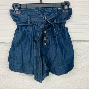 NWOT EXPRESS denim jean paper bag cotton shortie extreme high rise shorts SZ XS